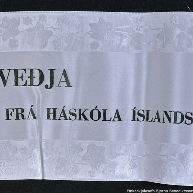 Borði 48: Dr. jur. Bjarni Benediktsson, og, Frú Sigríður Björnsdóttir. Kveðja, Frá Háskóla Íslands.
