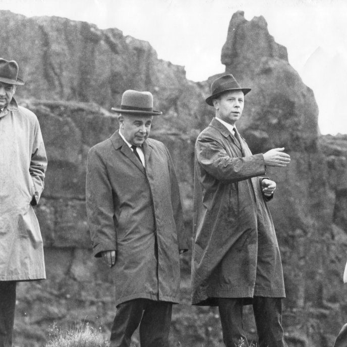 Bjarni, Filipus hertogi og Kristján Eldjárn á Þingvöllum