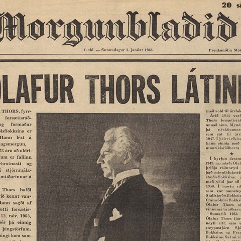 Ólafur Thors lést á gamlársdag 1964, 72 ára að aldri. Ingibjörg kona hans lifði mann sinn í aldarfjórðung og lést nærri 92 ára, árið 1988. Mynd: Morgunblaðið 3. janúar 1965.