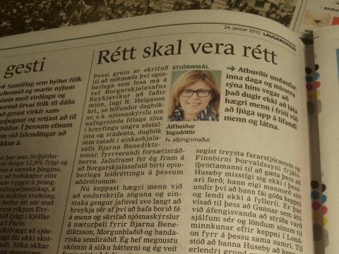 Yfirlýsing vegna greinar Álfheiðar Ingadóttur í Fréttablaðinu 24. janúar 2015