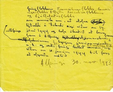 Birting skjala um sambandsslitin við Danmörku og stjórnarskrármálið