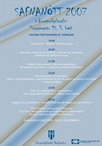 Glæsileg dagskrá Borgarskjalasafns á Safnanótt 23. febrúar 2007