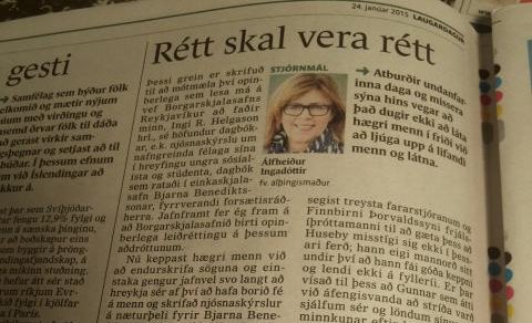 Yfirlýsing vegna greinar Álfheiðar Ingadóttur í Fréttablaðinu 24. janúar 2015