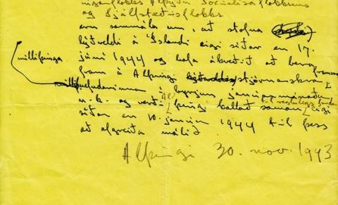 Birting skjala um sambandsslitin við Danmörku og stjórnarskrármálið